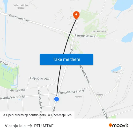 Viskaļu Iela to RTU MTAF map