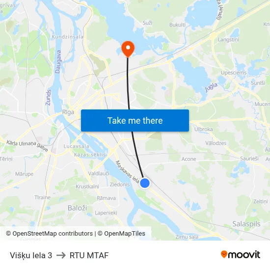 Višķu Iela 3 to RTU MTAF map
