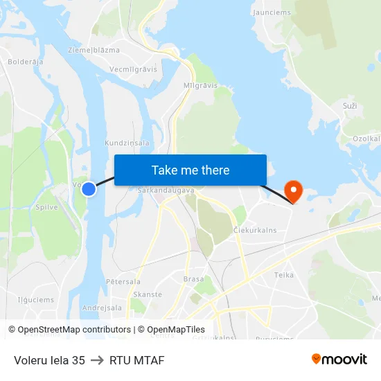 Voleru Iela 35 to RTU MTAF map