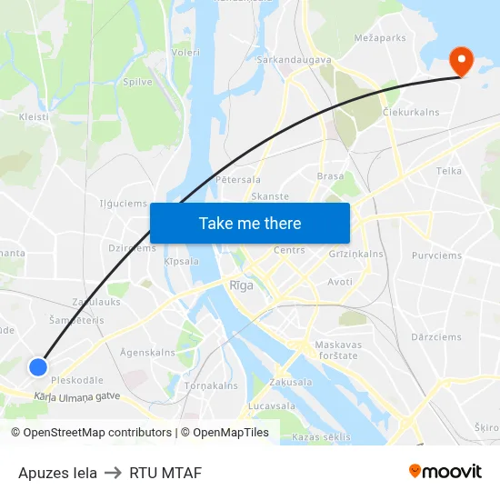Apuzes Iela to RTU MTAF map