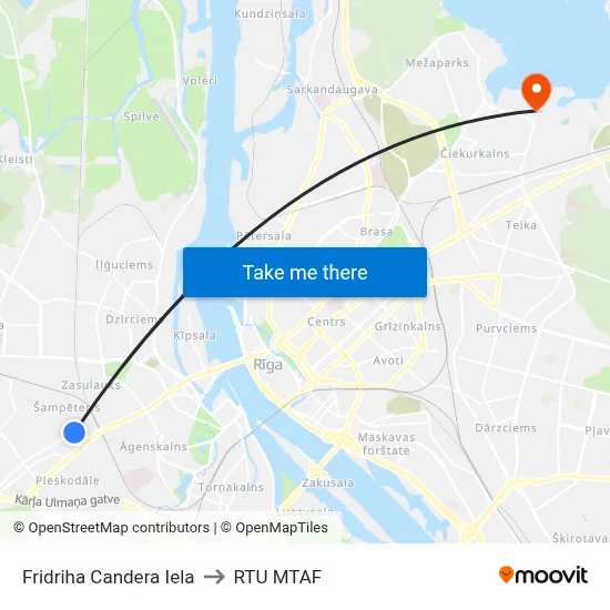 Fridriha Candera Iela to RTU MTAF map