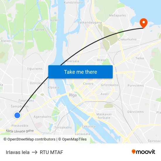 Irlavas Iela to RTU MTAF map
