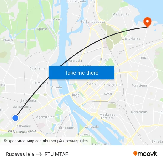 Rucavas Iela to RTU MTAF map