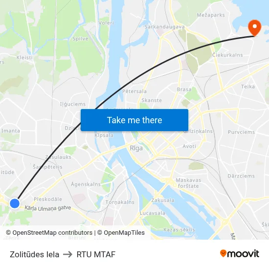 Zolitūdes Iela to RTU MTAF map