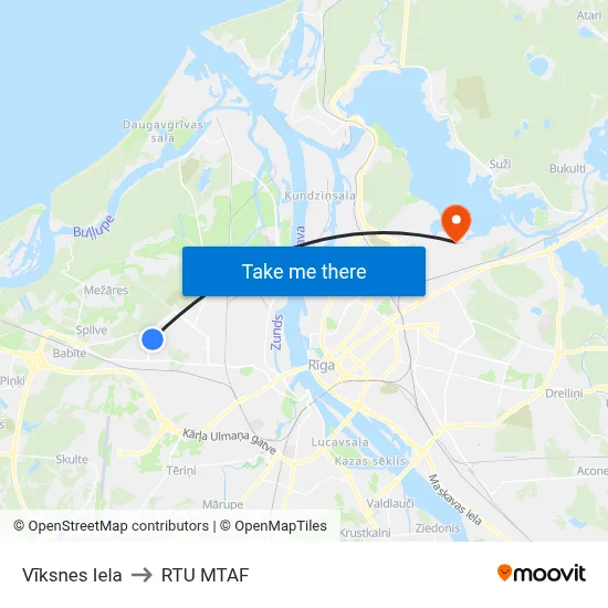 Vīksnes Iela to RTU MTAF map