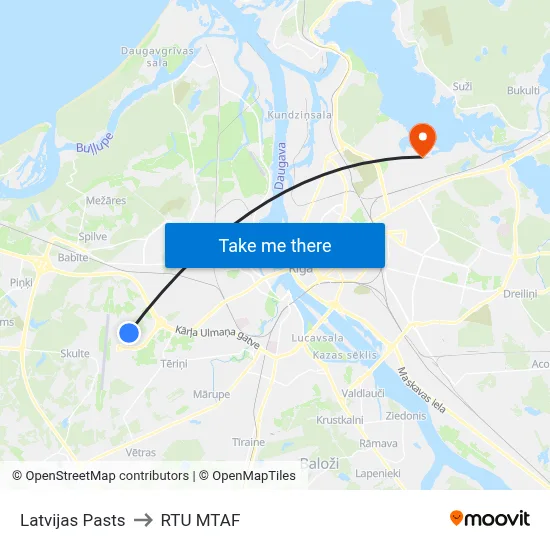 Latvijas Pasts to RTU MTAF map