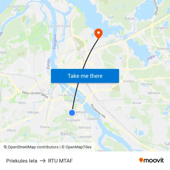 Priekules Iela to RTU MTAF map