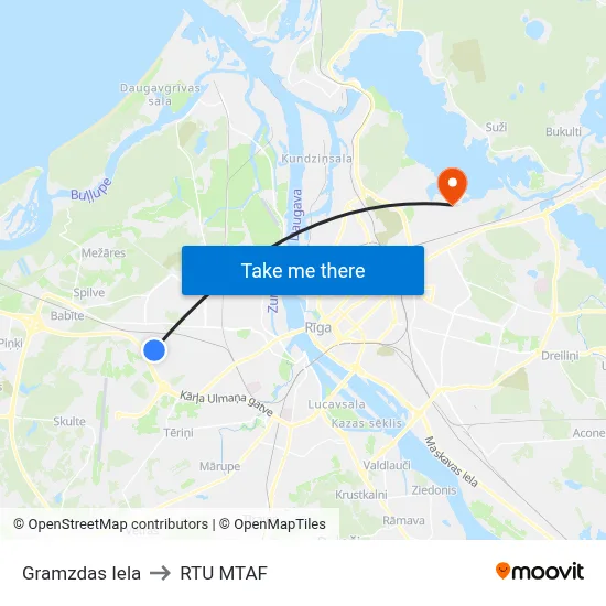 Gramzdas Iela to RTU MTAF map