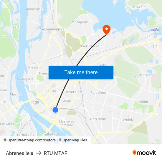Abrenes Iela to RTU MTAF map