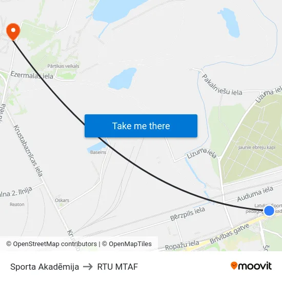 Sporta Akadēmija to RTU MTAF map