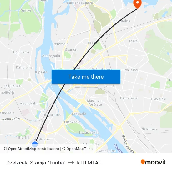 Dzelzceļa Stacija "Turība" to RTU MTAF map