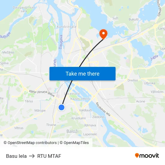 Basu Iela to RTU MTAF map