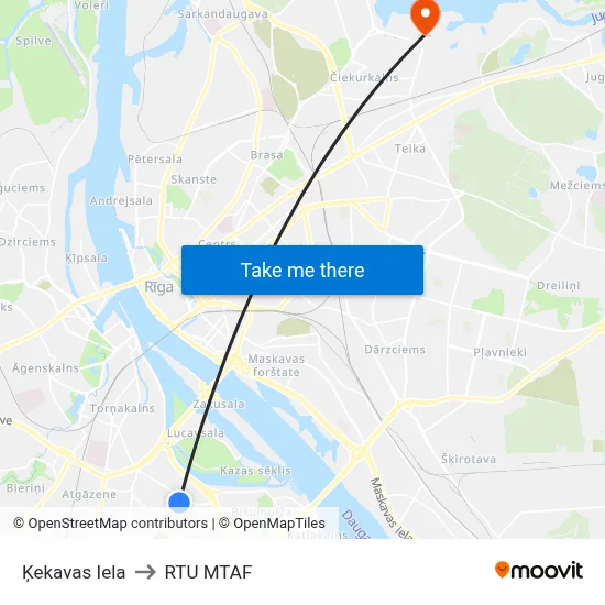 Ķekavas Iela to RTU MTAF map