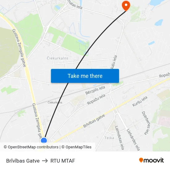 Brīvības Gatve to RTU MTAF map