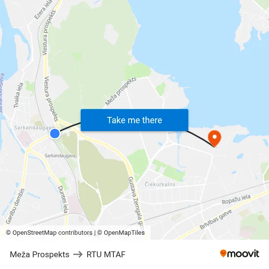 Meža Prospekts to RTU MTAF map