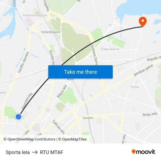 Sporta Iela to RTU MTAF map
