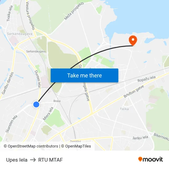 Upes Iela to RTU MTAF map
