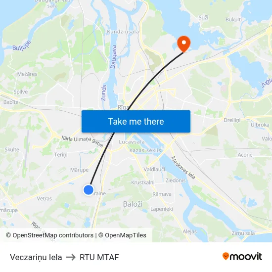 Veczariņu Iela to RTU MTAF map