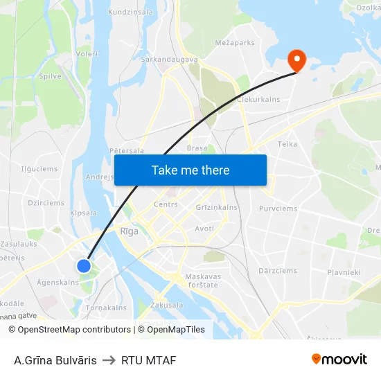 A.Grīna Bulvāris to RTU MTAF map