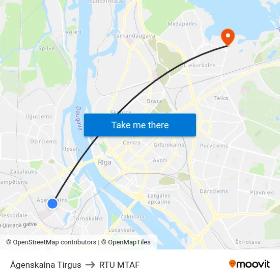 Āgenskalna Tirgus to RTU MTAF map
