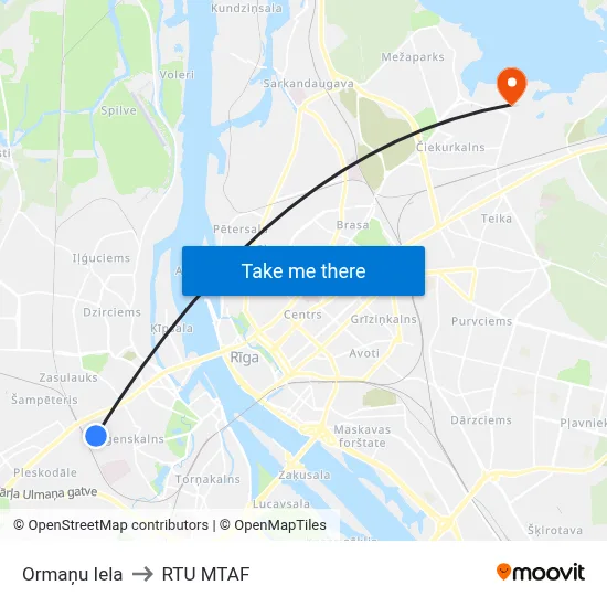 Ormaņu Iela to RTU MTAF map