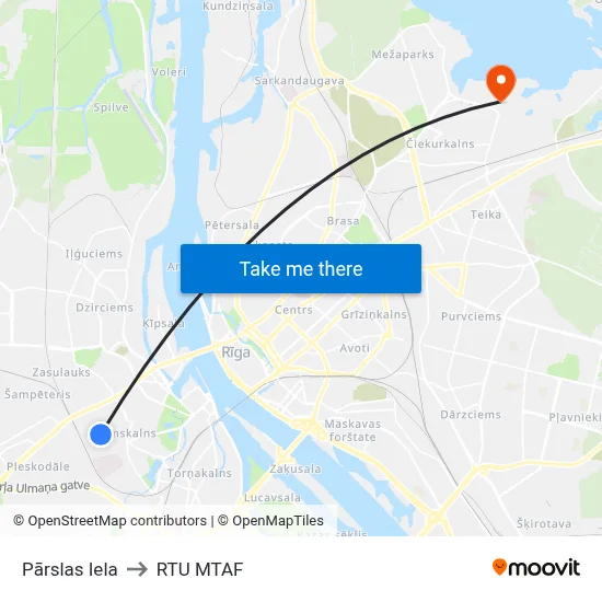 Pārslas Iela to RTU MTAF map