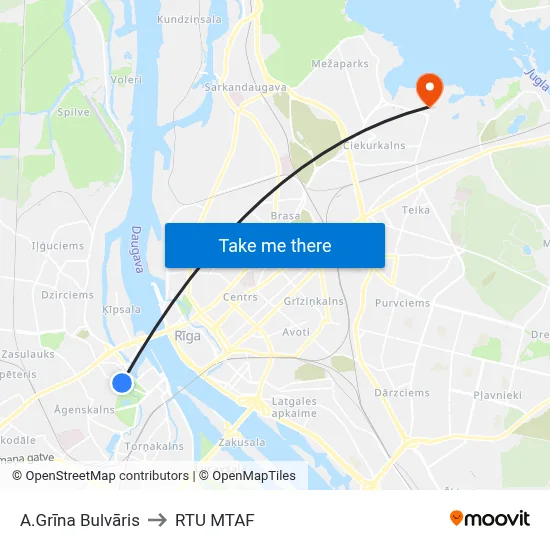 A.Grīna Bulvāris to RTU MTAF map