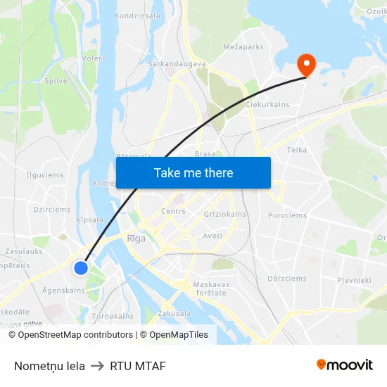 Nometņu Iela to RTU MTAF map