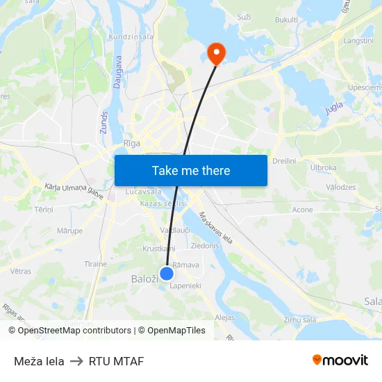 Meža Iela to RTU MTAF map