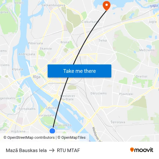 Mazā Bauskas Iela to RTU MTAF map