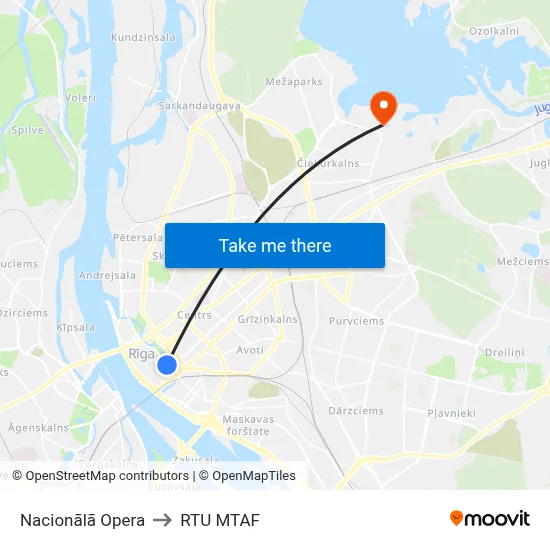 Nacionālā Opera to RTU MTAF map