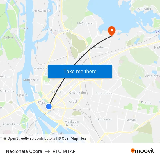 Nacionālā Opera to RTU MTAF map