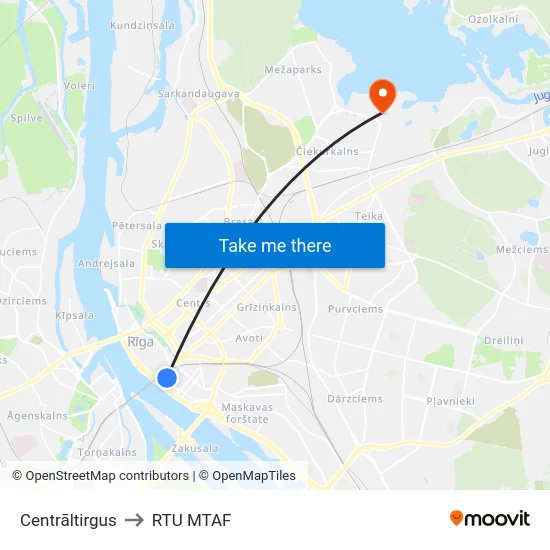Centrāltirgus to RTU MTAF map