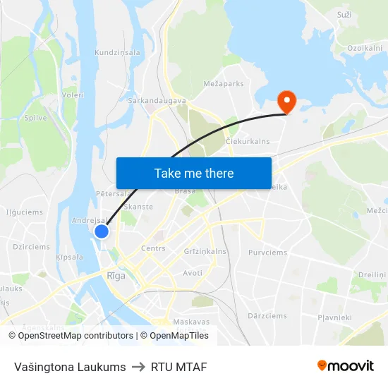 Vašingtona Laukums to RTU MTAF map