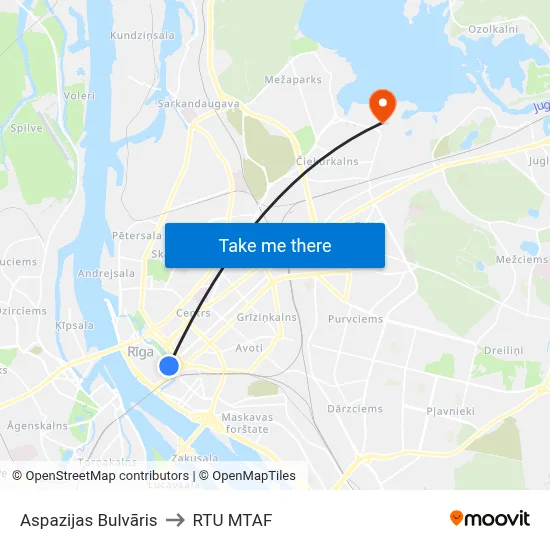 Aspazijas Bulvāris to RTU MTAF map