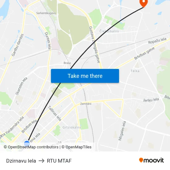 Dzirnavu Iela to RTU MTAF map