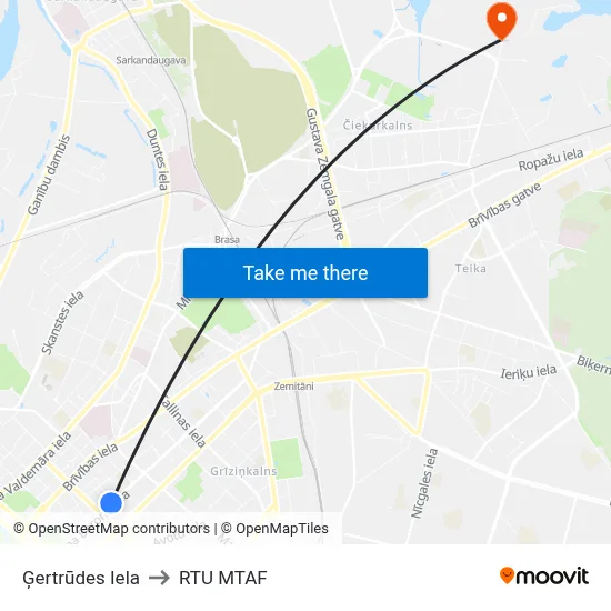 Ģertrūdes Iela to RTU MTAF map