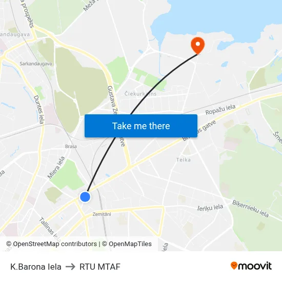 K.Barona Iela to RTU MTAF map