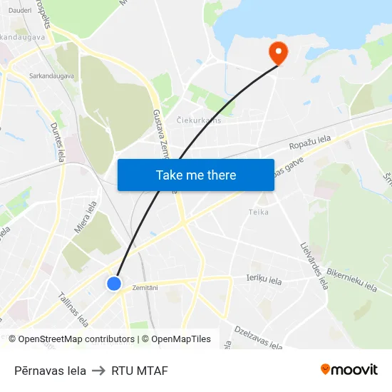 Pērnavas Iela to RTU MTAF map