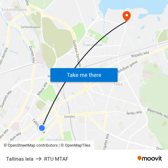 Tallinas Iela to RTU MTAF map