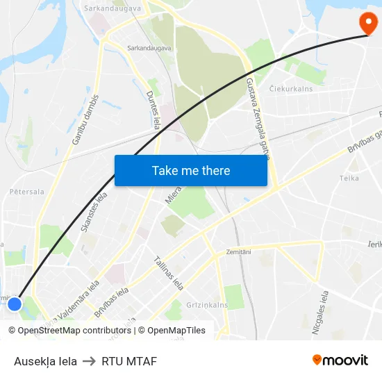 Ausekļa Iela to RTU MTAF map