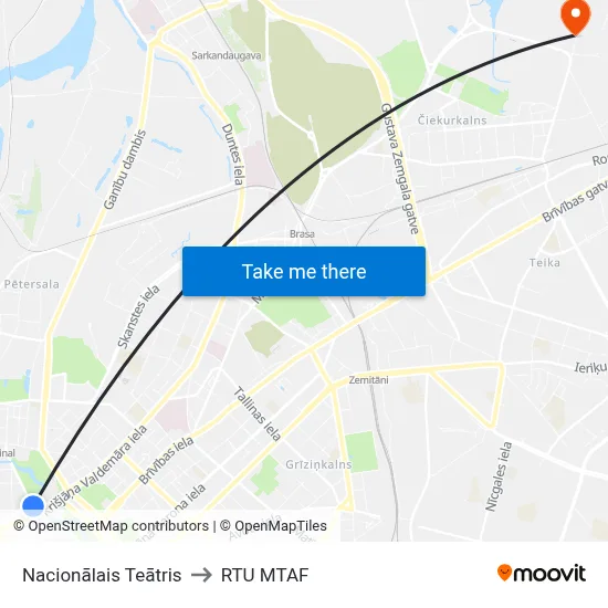 Nacionālais Teātris to RTU MTAF map