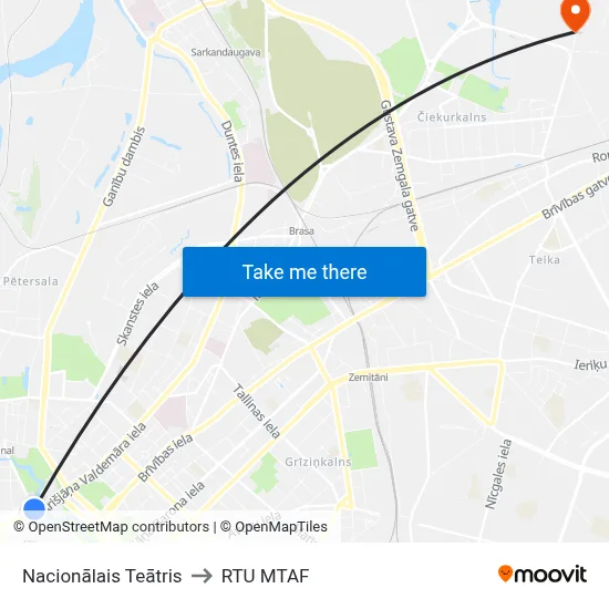 Nacionālais Teātris to RTU MTAF map