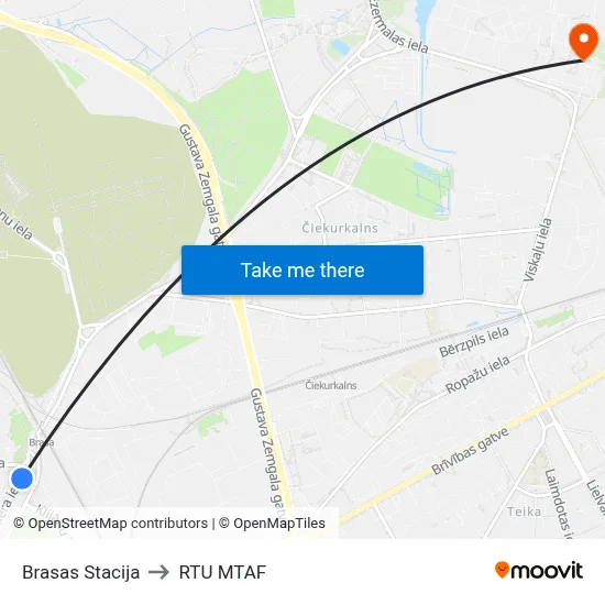 Brasas Stacija to RTU MTAF map