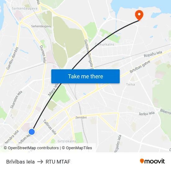 Brīvības Iela to RTU MTAF map