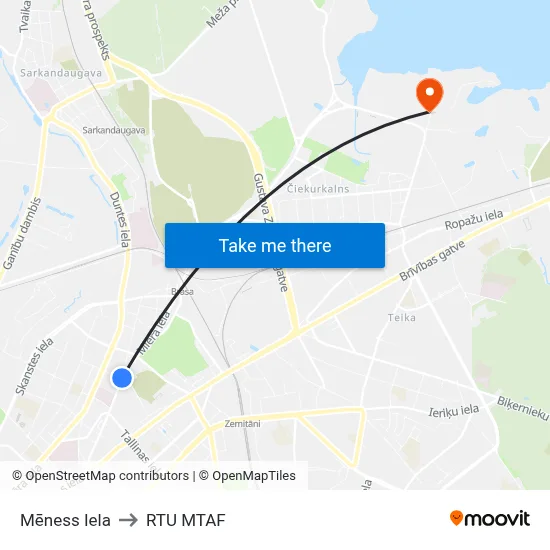 Mēness Iela to RTU MTAF map