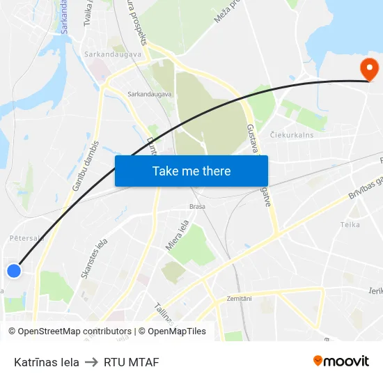 Katrīnas Iela to RTU MTAF map