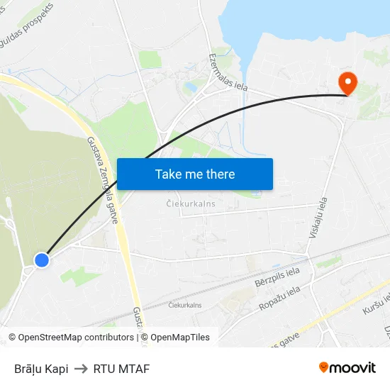 Brāļu Kapi to RTU MTAF map