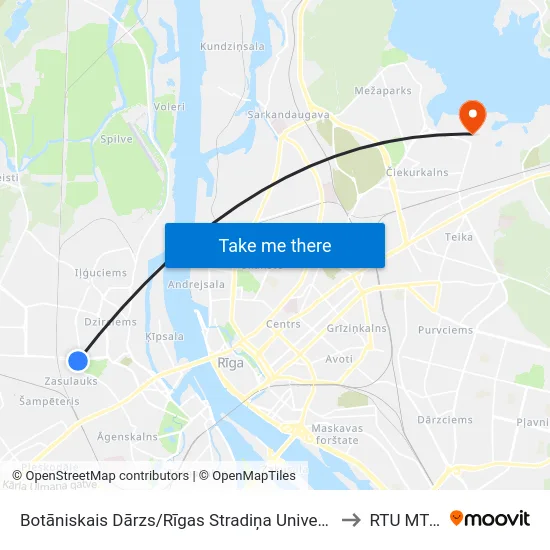 Botāniskais Dārzs/Rīgas Stradiņa Universitāte to RTU MTAF map