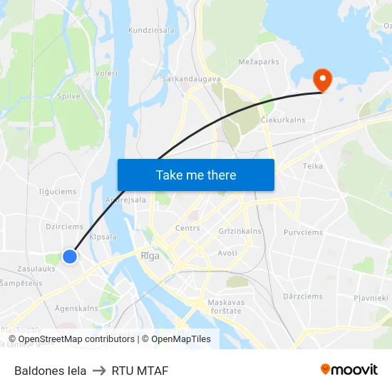 Baldones Iela to RTU MTAF map